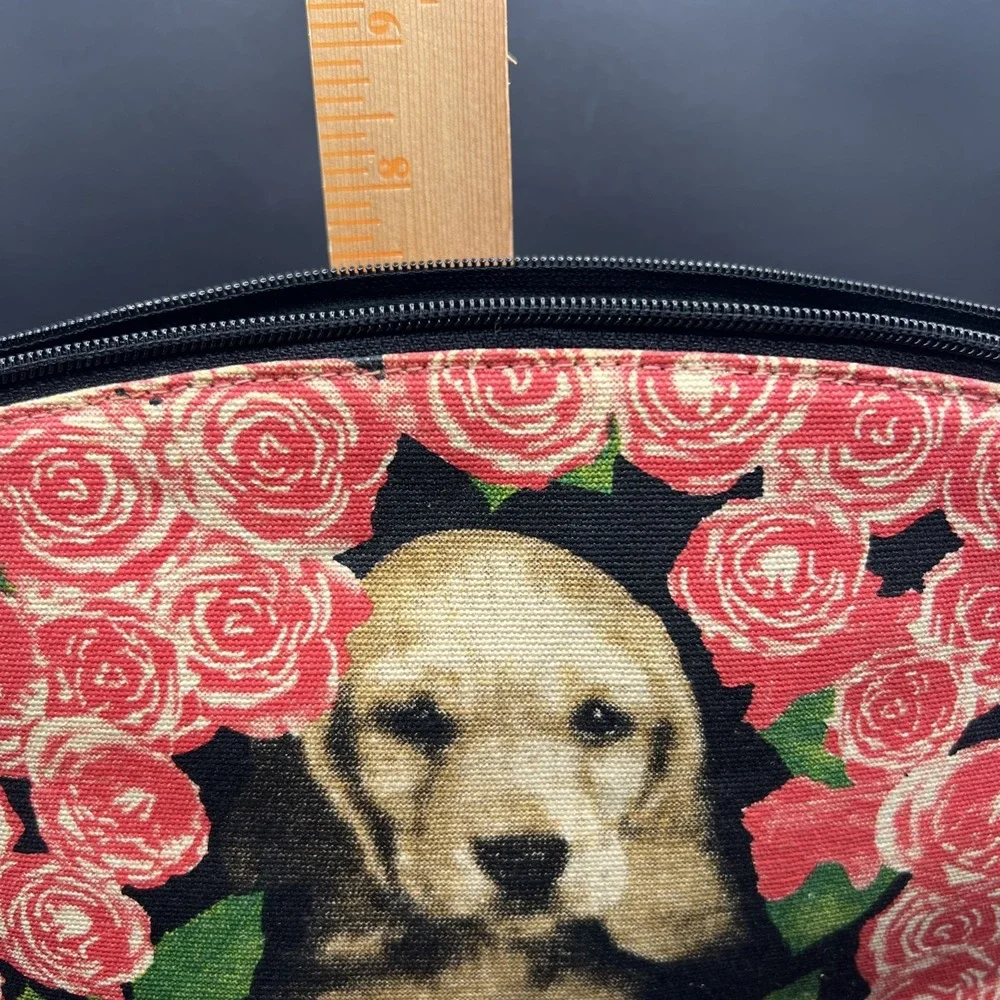 Vintage Y2K Braciano Golden Retriever Puppy Cosmetic Bag Pink Sequin Rose